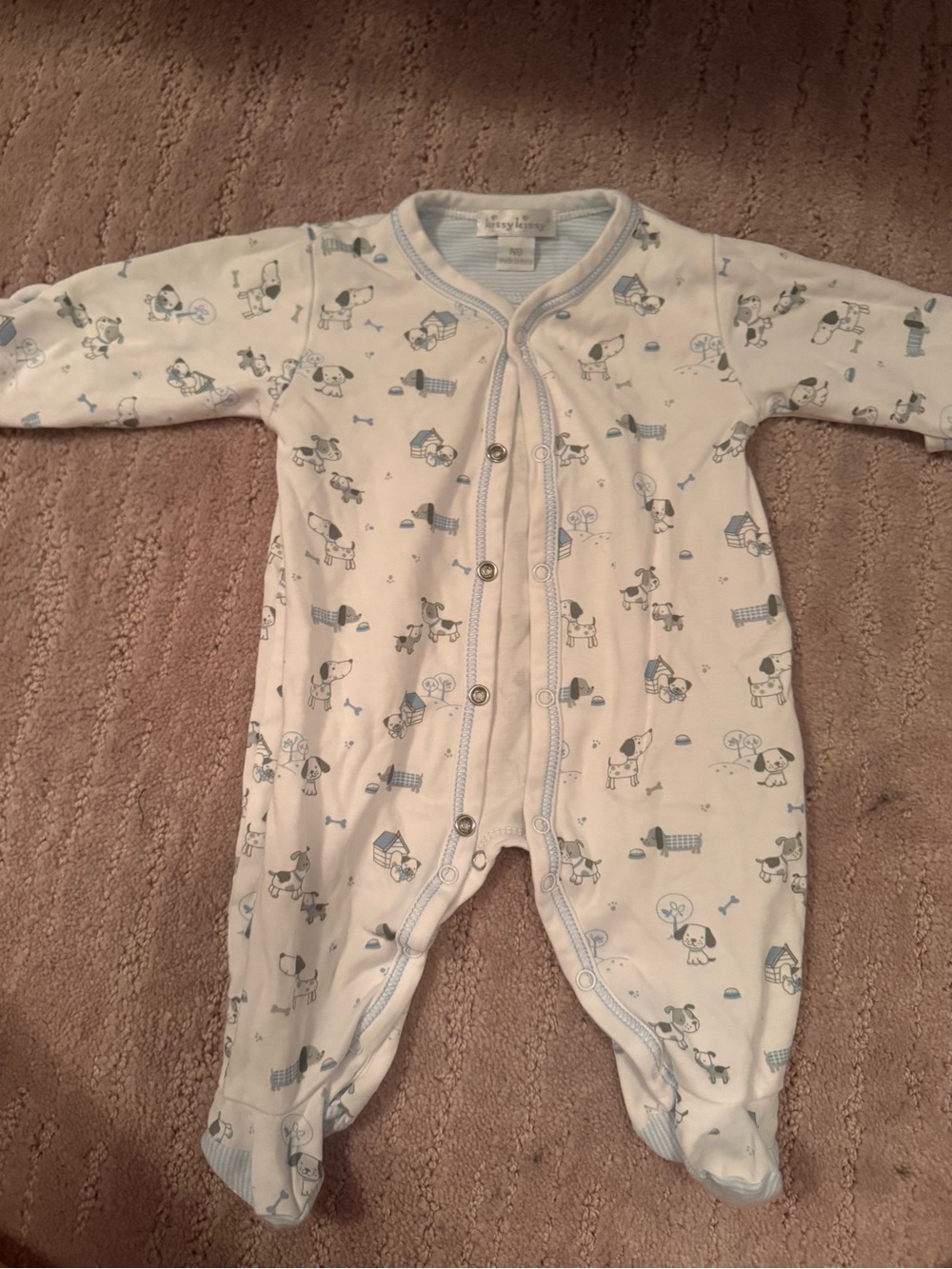 Kissy Kissy White One-Piece Footie with Light Blue Puppy Print
